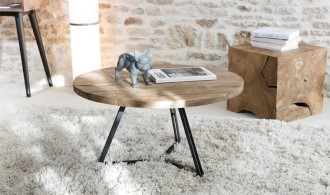 Table basse ronde teck et métal