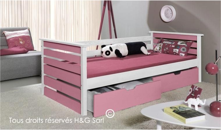 Lit Enfant Fille a Baldaquin en bois Rose et Blanc avec rideaux Rose Worlds  Apart