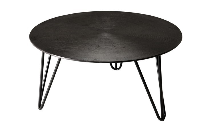 Table basse avec plateau de table rond diamètre 60 cm noir et pied inox  h.48 cm - RETIF