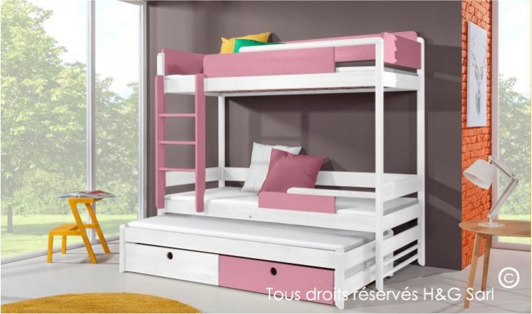 Lit Superpose 3 Couchages En Bois Massif Blanc Enfant Funky