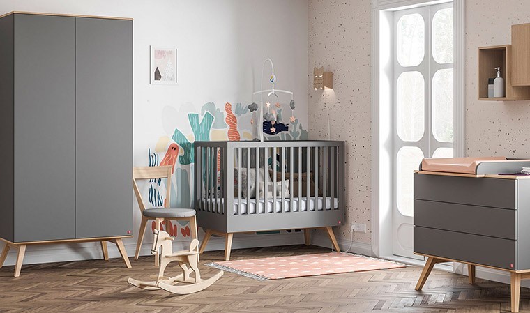 Lit bébé 60x120 Alix gris/bois