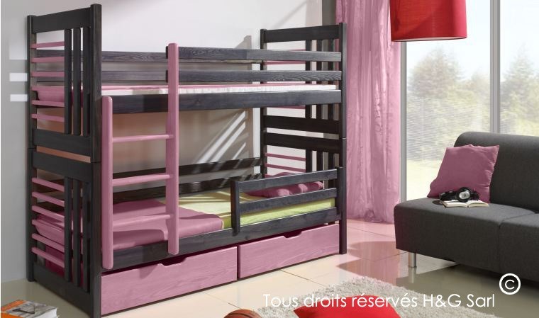 Lit enfant superposé gris graphite 2 couchages Lit enfant superposé gris graphite 2 couchages