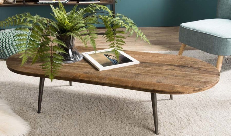 Grande table basse en bois de teck recyclé ovale 140 cm - Thekku