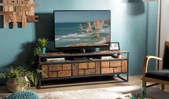meuble tv métal noir et teck