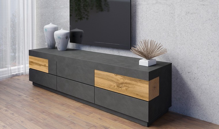 BULANED Meuble TV Vigo Gris 156x40x40 cm Bois Massif de pin,Meuble Bas  Salon,Meuble TV Longueur,Meubles De Salon TV