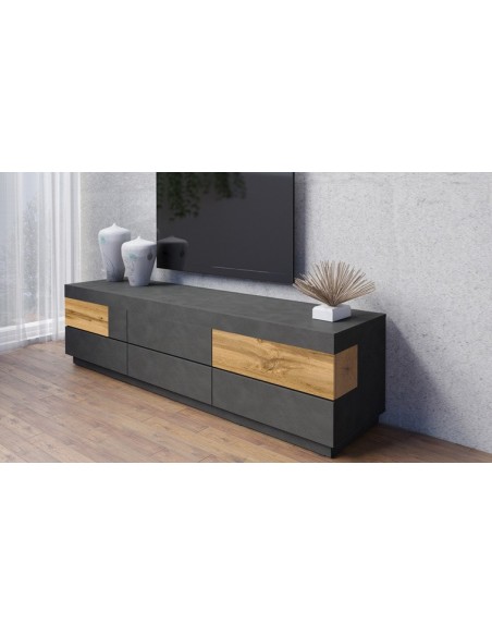 BULANED Meuble TV Vigo Gris 156x40x40 cm Bois Massif de pin,Meuble Bas  Salon,Meuble TV Longueur,Meubles De Salon TV