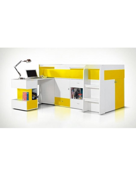 Lit enfant combiné jaune avec bureau