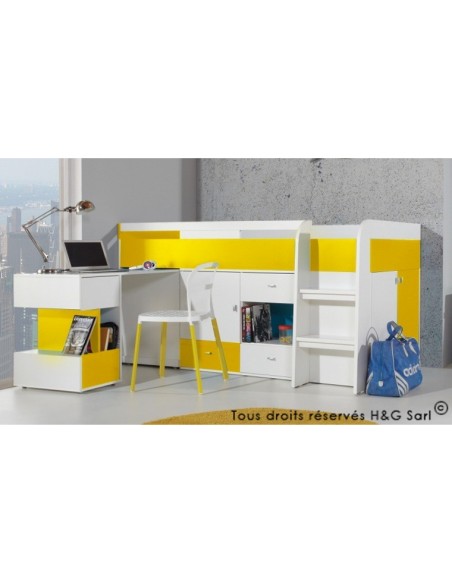 Lit enfant combiné jaune avec bureau