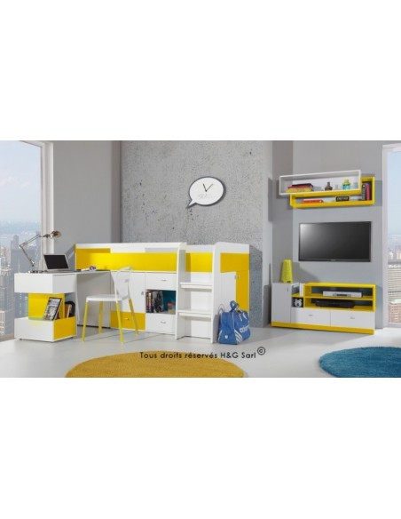 Lit enfant combiné jaune avec bureau