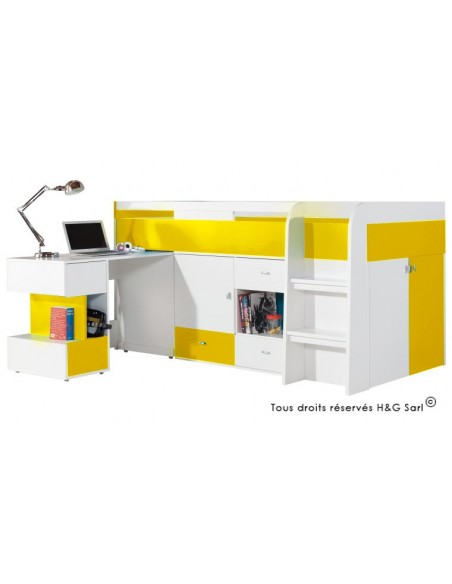 Lit enfant combiné jaune avec bureau