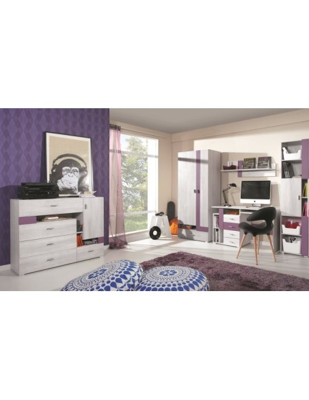 Commode bois chambre enfant A JOY 1 porte 5 tiroirs pas cher