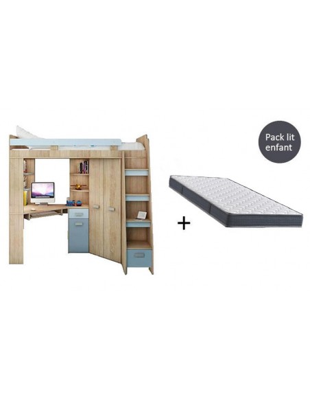 Lit combiné en bois avec matelas