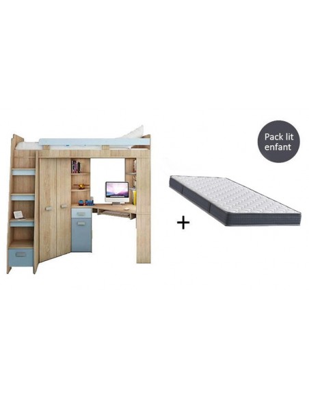 Lit combiné en bois avec matelas