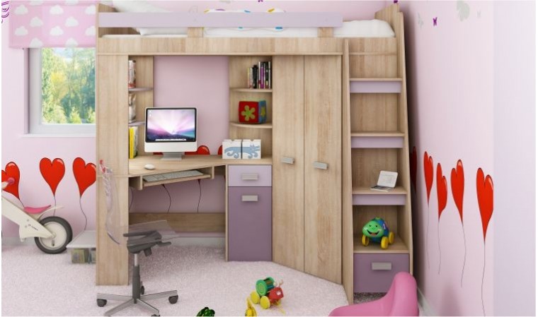Lit combiné enfant Studieux : armoire et bureau intégrés