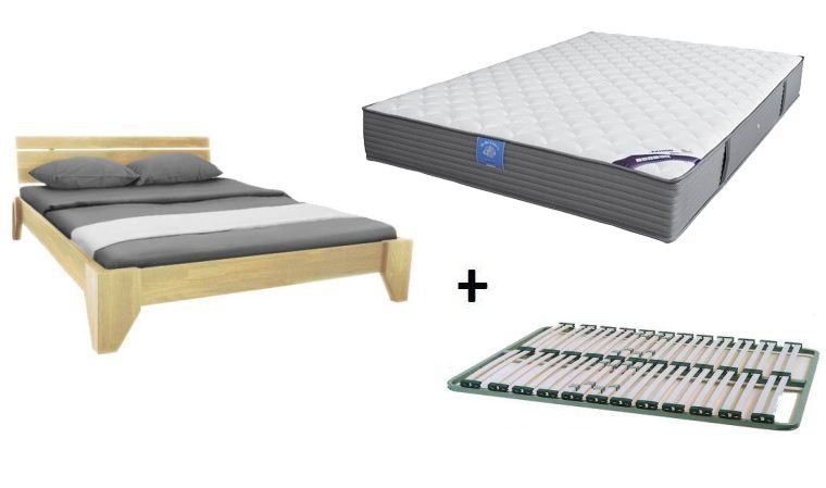 Lit bois massif avec sommier et matelas hêtre, noyer ou wenge