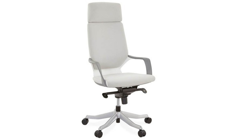 Fauteuil De Bureau En Tissu Gris Sur Roues Isolé Sur Fond Blanc Vue  Latérale