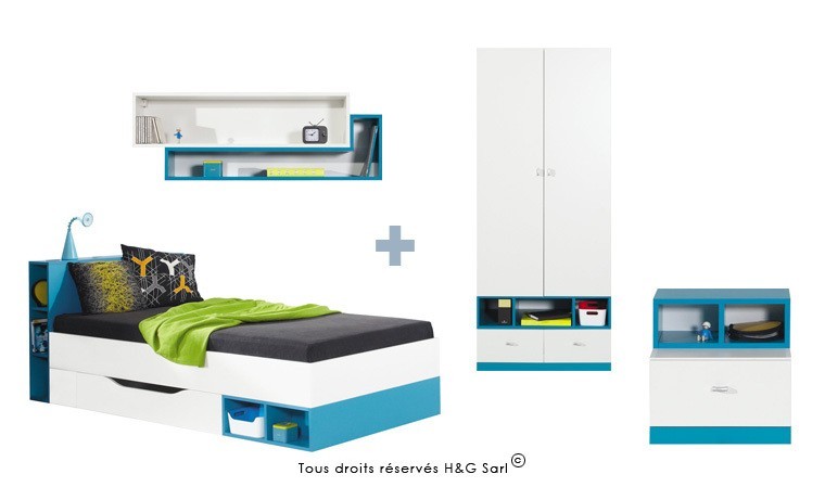 LIT ENFANT + ARMOIRE 2 PORTES JOLLY BLEU SANS MATELAS 90x200 LIT ENFANT + ARMOIRE 2 PORTES JOLLY BLEU SANS MATELAS 90x200