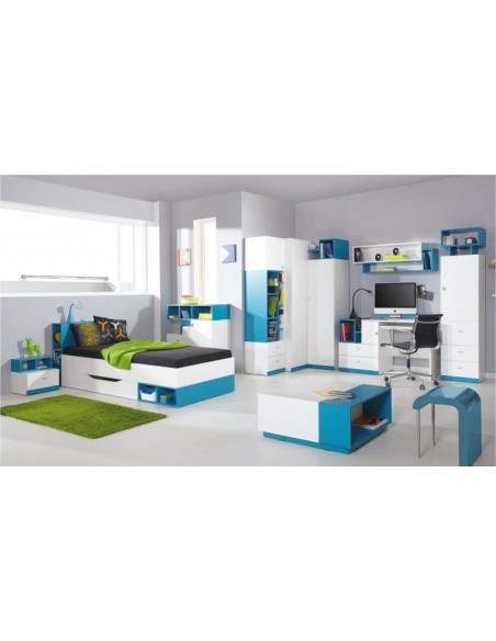 LIT ENFANT + ARMOIRE ANGLE JOLLY BLEU SANS MATELAS 90x200