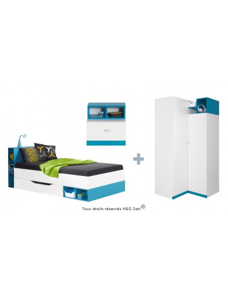 LIT ENFANT + ARMOIRE ANGLE JOLLY BLEU SANS MATELAS 90x200