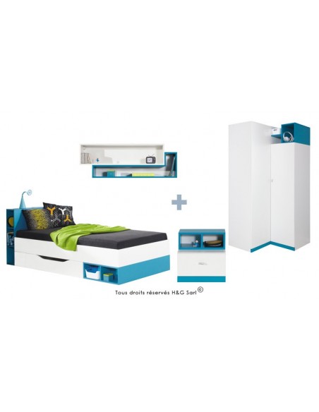 LIT ENFANT + ARMOIRE ANGLE JOLLY BLEU SANS MATELAS 90x200