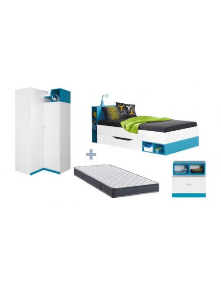 LIT ENFANT + ARMOIRE ANGLE JOLLY BLEU SANS MATELAS 90x200