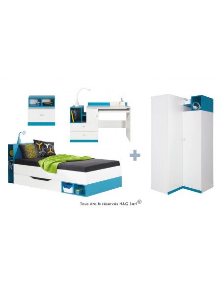 LIT ENFANT + ARMOIRE ANGLE JOLLY BLEU SANS MATELAS 90x200