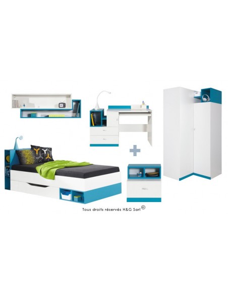 LIT ENFANT + ARMOIRE ANGLE JOLLY BLEU SANS MATELAS 90x200