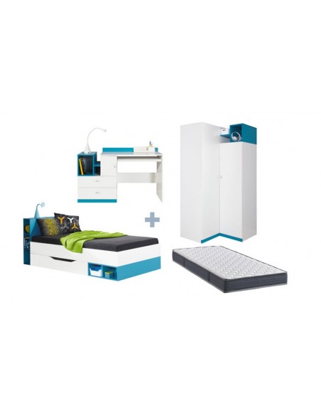 LIT ENFANT + ARMOIRE ANGLE JOLLY BLEU SANS MATELAS 90x200