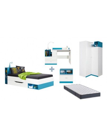 LIT ENFANT + ARMOIRE ANGLE JOLLY BLEU SANS MATELAS 90x200