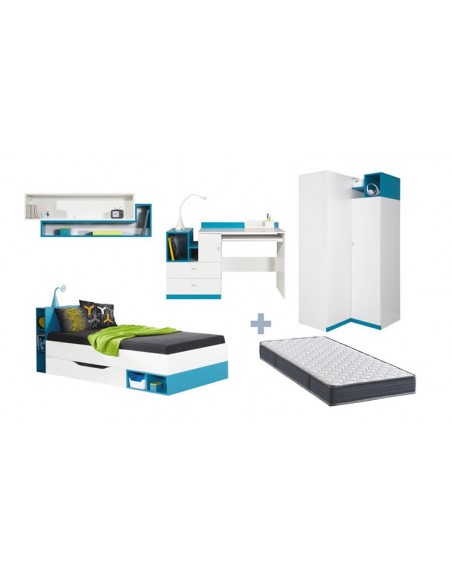 LIT ENFANT + ARMOIRE ANGLE JOLLY BLEU SANS MATELAS 90x200