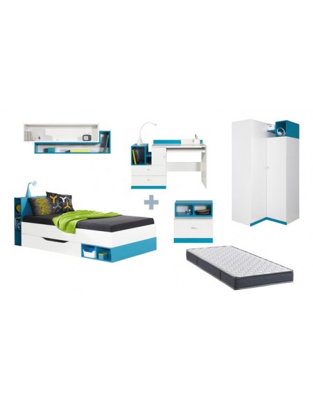 LIT ENFANT + ARMOIRE ANGLE JOLLY BLEU SANS MATELAS 90x200