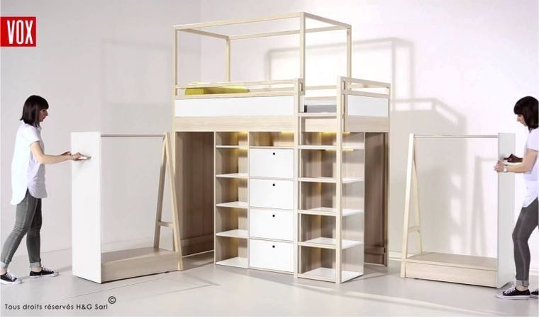 Chambre adulte avec un lit mezzanine sur mesure & un dressing