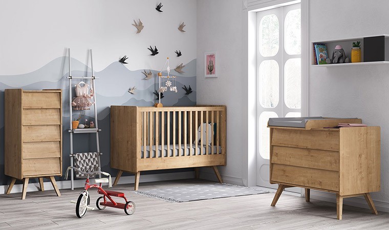 Chambre Bébé Complète Vintage Évolutive Oak et Bleue - Vox