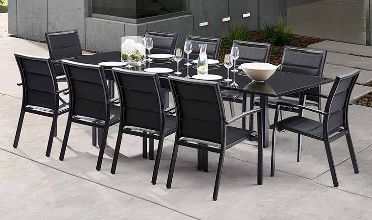 Ensemble de salon de jardin avec table extensible, Noir, 10 places