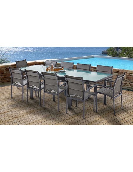 Table de jardin extensible résine gris anthracite 10 places LIMA