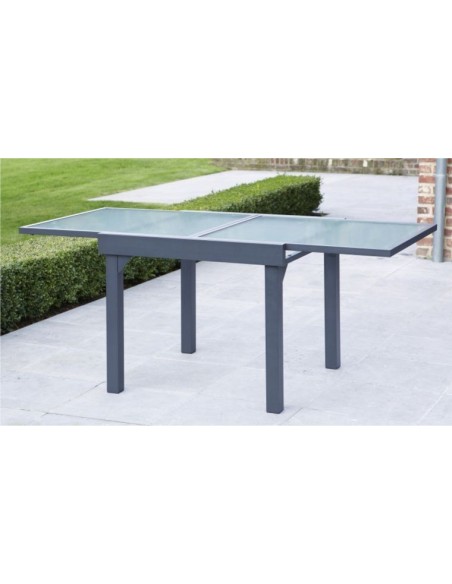 Table de jardin carrée rallonge grise anthracite