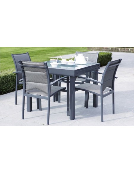 Table de jardin carrée extensible + 8 assises en textilène