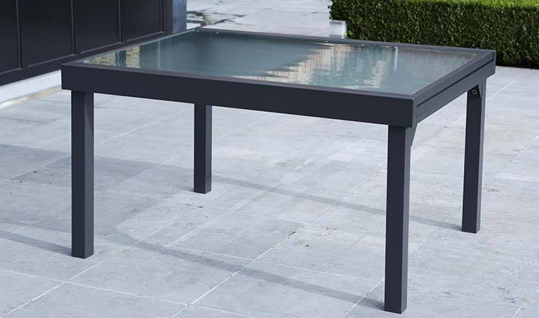 Table de jardin extensible 180/240x100 avec plateau verre texturé