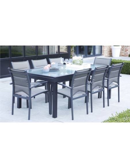 Salon de jardin gris anthracite 8 personnes