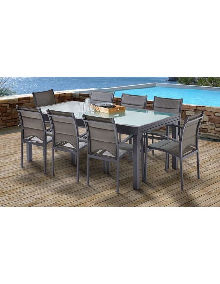 Salon de jardin gris anthracite 8 personnes