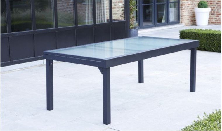 Table de jardin rectangulaire avec rallonge grise 8 à 12 personnes