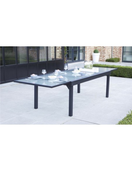 Table de jardin Modulo GRISE 8 à 12 personnes en Aluminium avec Rallonges