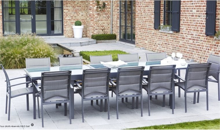 Table de jardin rectangulaire avec rallonge grise 8 à 12 personnes - Modulo