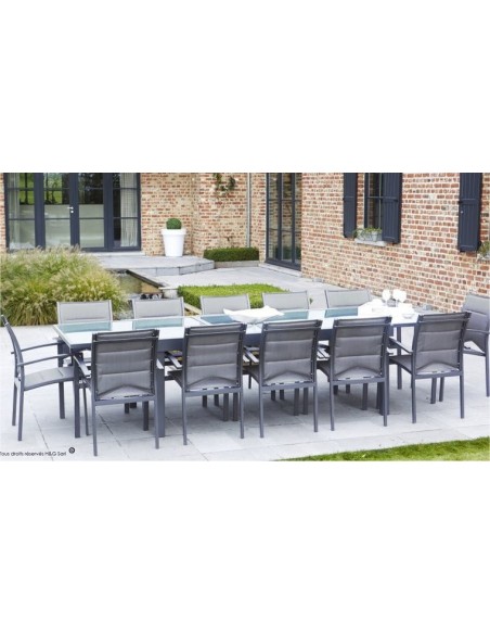 Table de jardin Modulo GRISE 8 à 12 personnes en Aluminium avec Rallonges