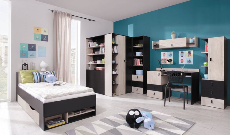 Chambre enfant complète moderne noire et chêne Neptune - House and