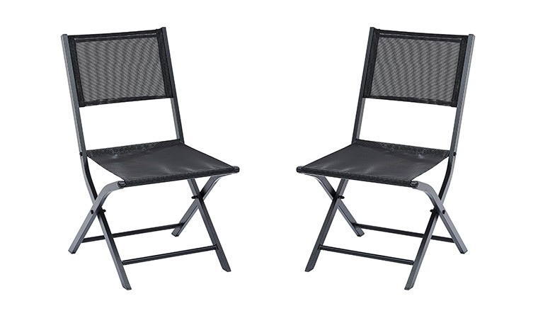 Chaises pliantes de jardin noires en aluminium et textilène Modulo