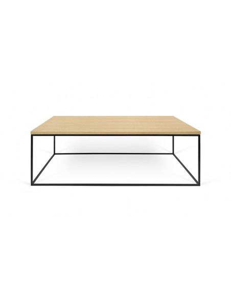 Table basse en chêne vernis et pieds en acier noir