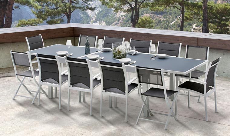 Salon de jardin extensible en aluminium et verre 8/12 places MODULO