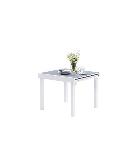 Table de jardin blanche et grise extensible