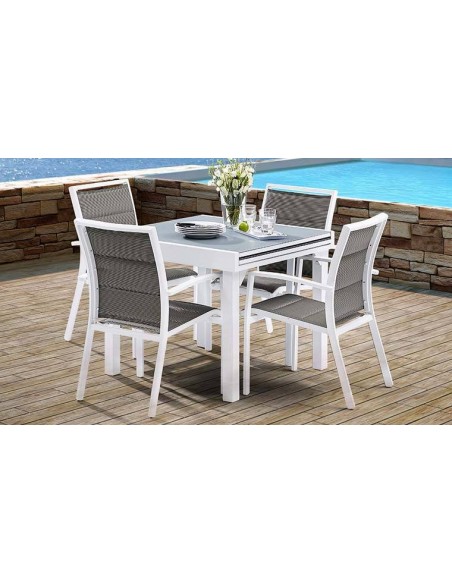 Table de jardin blanche et grise extensible